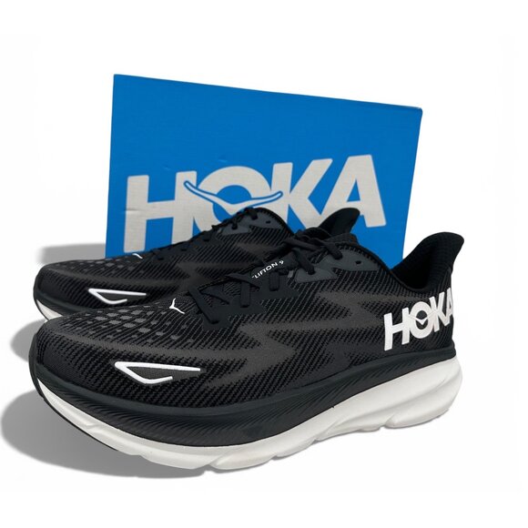 HOKA Clifton 9 Supportive Running Shoes Black White Cushioned Trainers Men’s 14 - Picture 3 of 13